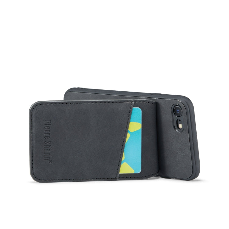 For iPhone SE 2022 / 2020 / 7 / 8 Fierre Shann Crazy Horse Card Holder Back Cover PU Phone Case