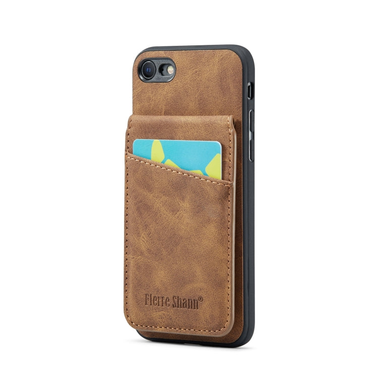 For iPhone SE 2022 / 2020 / 7 / 8 Fierre Shann Crazy Horse Card Holder Back Cover PU Phone Case