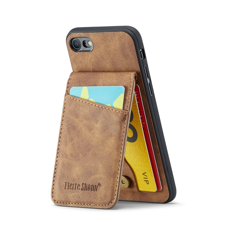 For iPhone SE 2022 / 2020 / 7 / 8 Fierre Shann Crazy Horse Card Holder Back Cover PU Phone Case