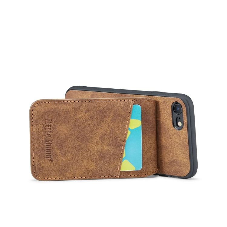 For iPhone SE 2022 / 2020 / 7 / 8 Fierre Shann Crazy Horse Card Holder Back Cover PU Phone Case
