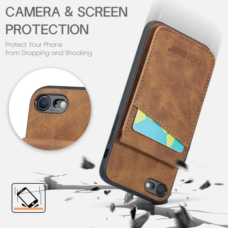 For iPhone SE 2022 / 2020 / 7 / 8 Fierre Shann Crazy Horse Card Holder Back Cover PU Phone Case
