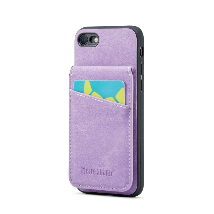 For iPhone SE 2022 / 2020 / 7 / 8 Fierre Shann Crazy Horse Card Holder Back Cover PU Phone Case