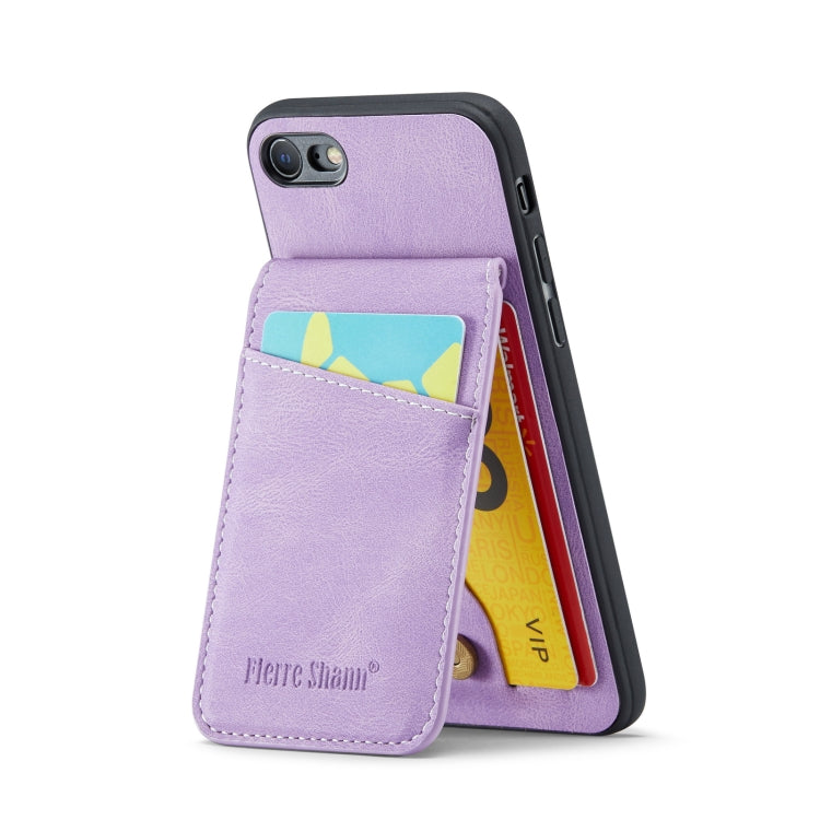For iPhone SE 2022 / 2020 / 7 / 8 Fierre Shann Crazy Horse Card Holder Back Cover PU Phone Case