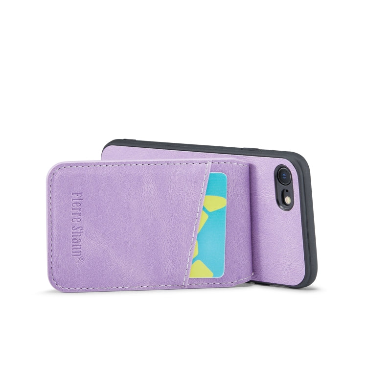 For iPhone SE 2022 / 2020 / 7 / 8 Fierre Shann Crazy Horse Card Holder Back Cover PU Phone Case
