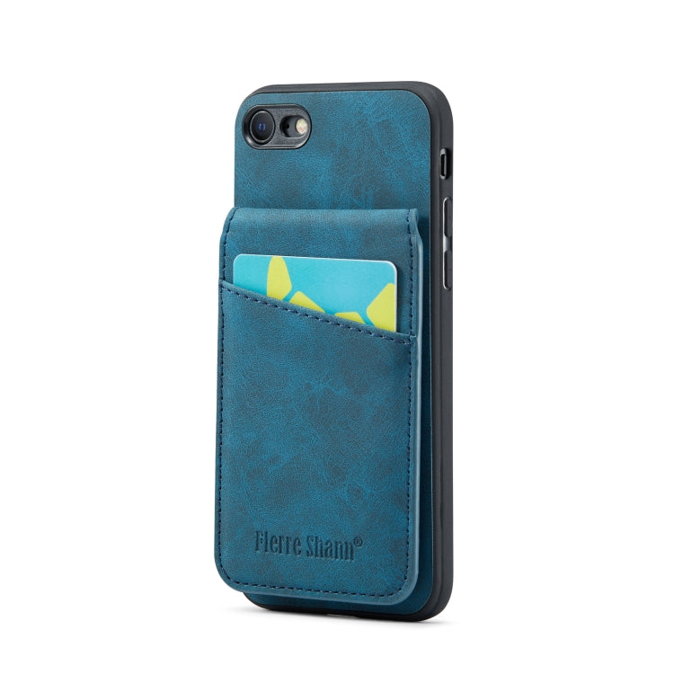 For iPhone SE 2022 / 2020 / 7 / 8 Fierre Shann Crazy Horse Card Holder Back Cover PU Phone Case