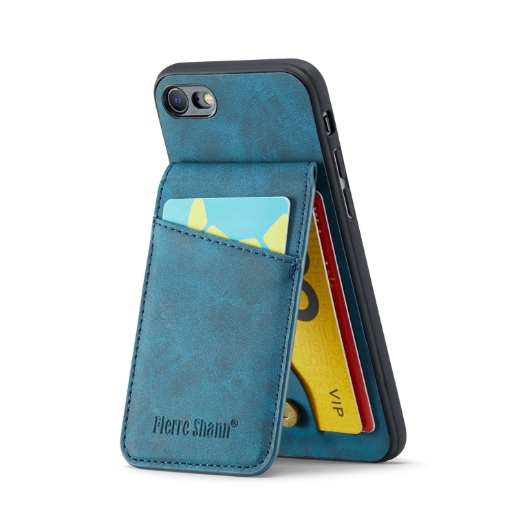 For iPhone SE 2022 / 2020 / 7 / 8 Fierre Shann Crazy Horse Card Holder Back Cover PU Phone Case