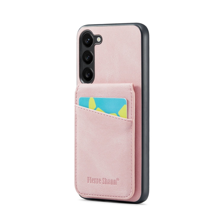For Samsung Galaxy S23 5G Fierre Shann Crazy Horse Card Holder Back Cover PU Phone Case