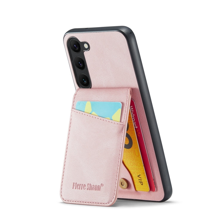For Samsung Galaxy S23 5G Fierre Shann Crazy Horse Card Holder Back Cover PU Phone Case