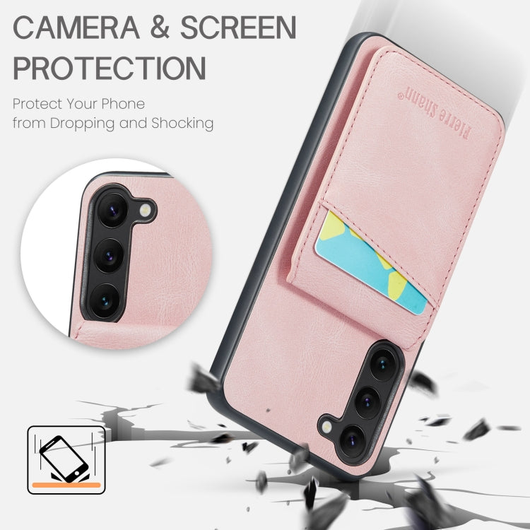 For Samsung Galaxy S23 5G Fierre Shann Crazy Horse Card Holder Back Cover PU Phone Case