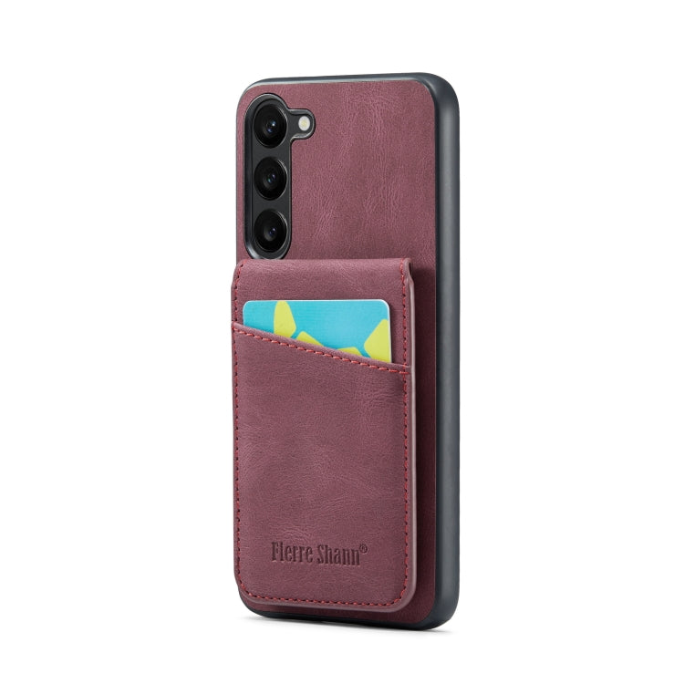 For Samsung Galaxy S23 5G Fierre Shann Crazy Horse Card Holder Back Cover PU Phone Case