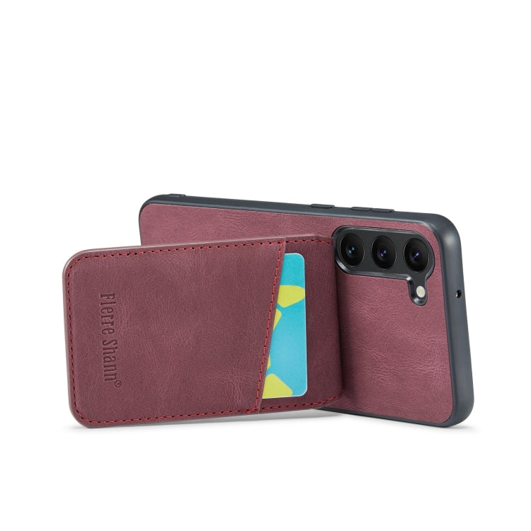 For Samsung Galaxy S23 5G Fierre Shann Crazy Horse Card Holder Back Cover PU Phone Case