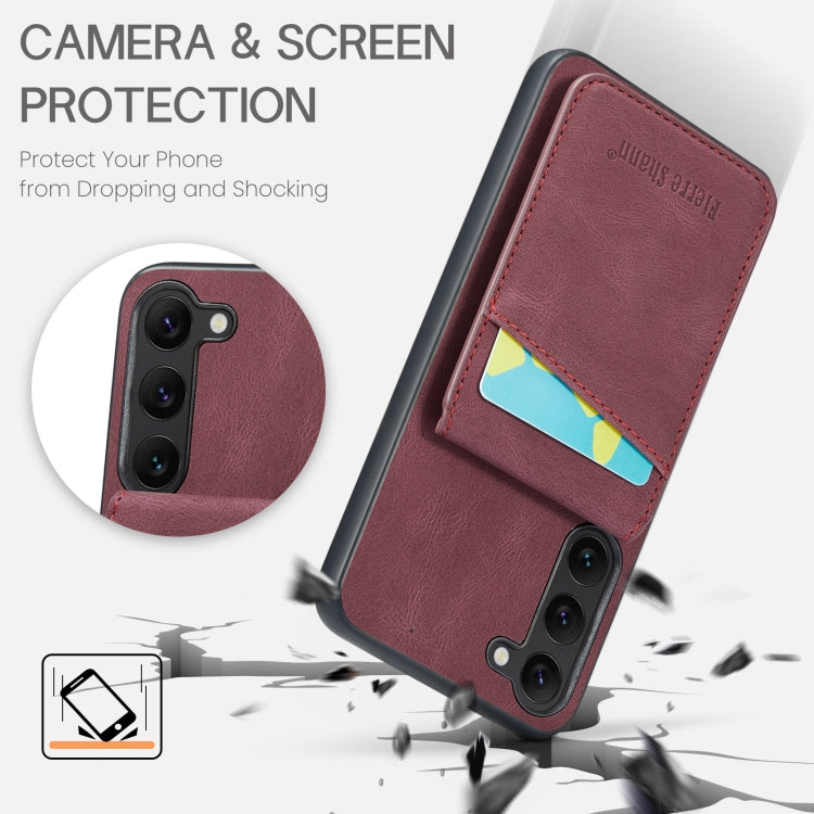 For Samsung Galaxy S23 5G Fierre Shann Crazy Horse Card Holder Back Cover PU Phone Case