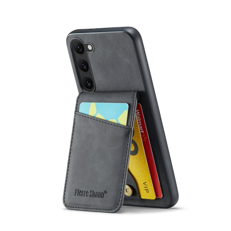 For Samsung Galaxy S23 5G Fierre Shann Crazy Horse Card Holder Back Cover PU Phone Case