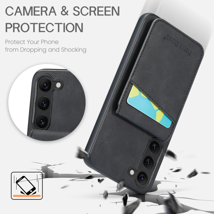 For Samsung Galaxy S23 5G Fierre Shann Crazy Horse Card Holder Back Cover PU Phone Case