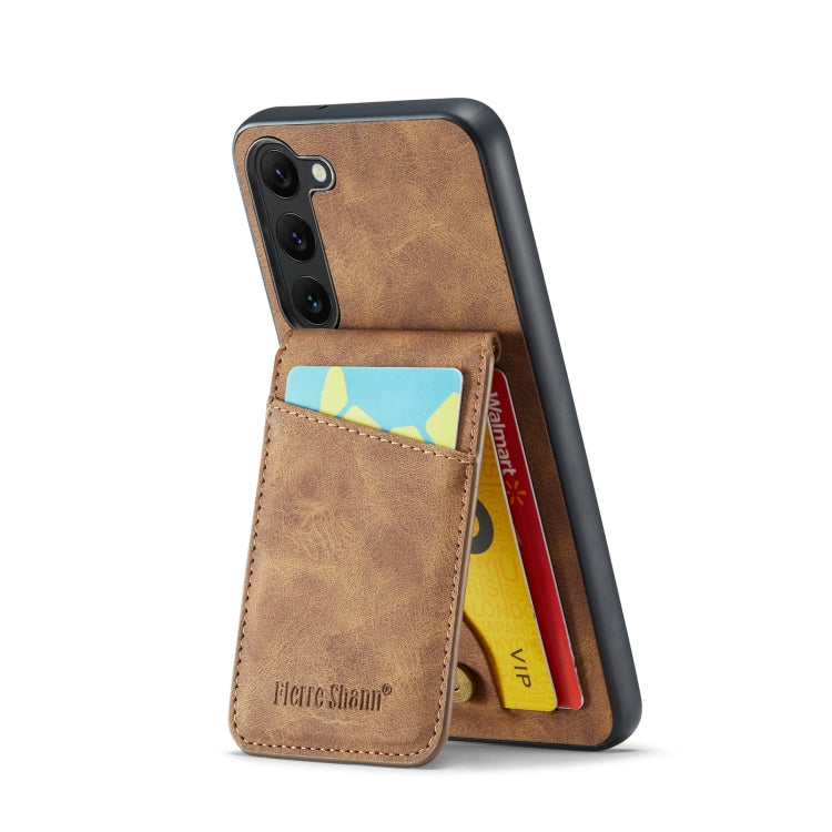 For Samsung Galaxy S23 5G Fierre Shann Crazy Horse Card Holder Back Cover PU Phone Case