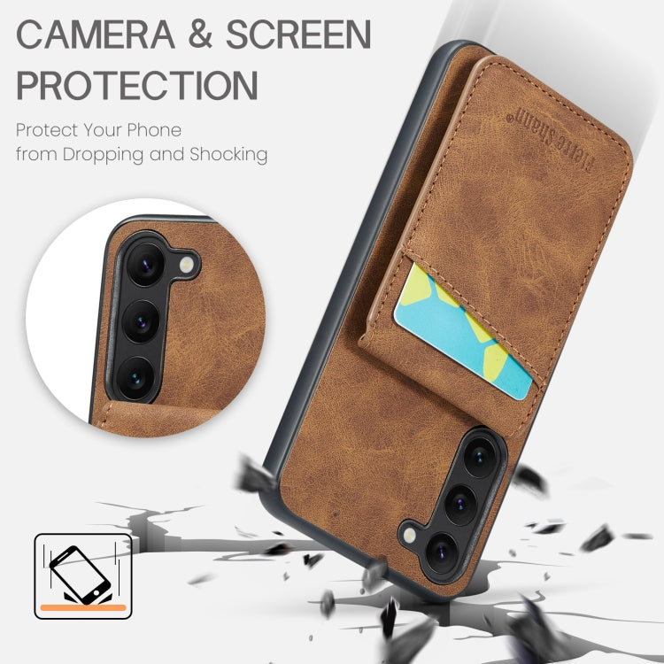 For Samsung Galaxy S23 5G Fierre Shann Crazy Horse Card Holder Back Cover PU Phone Case