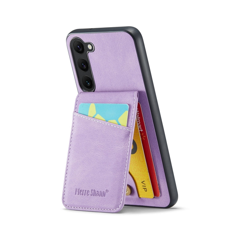 For Samsung Galaxy S23 5G Fierre Shann Crazy Horse Card Holder Back Cover PU Phone Case