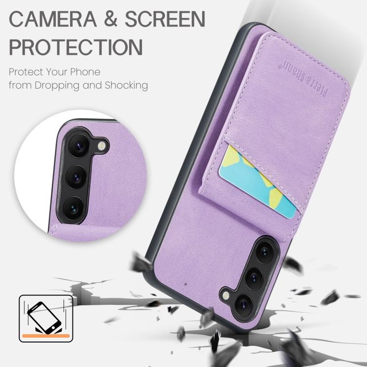 For Samsung Galaxy S23 5G Fierre Shann Crazy Horse Card Holder Back Cover PU Phone Case