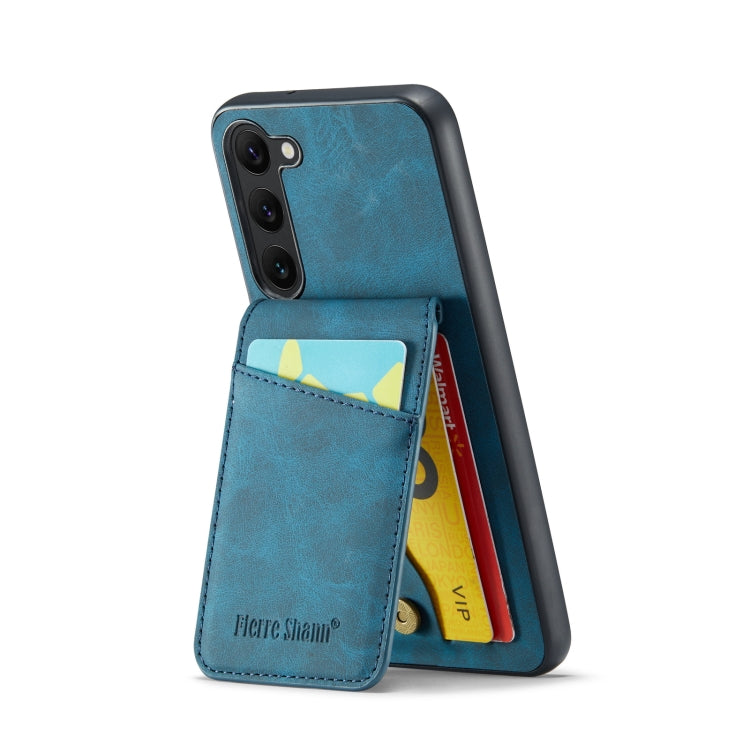For Samsung Galaxy S23 5G Fierre Shann Crazy Horse Card Holder Back Cover PU Phone Case