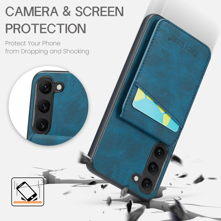 For Samsung Galaxy S23 5G Fierre Shann Crazy Horse Card Holder Back Cover PU Phone Case