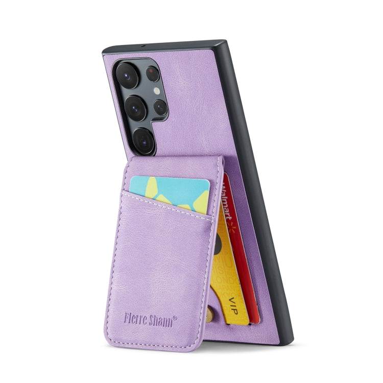 For Samsung Galaxy S23 Ultra 5G Fierre Shann Crazy Horse Card Holder Back Cover PU Phone Case