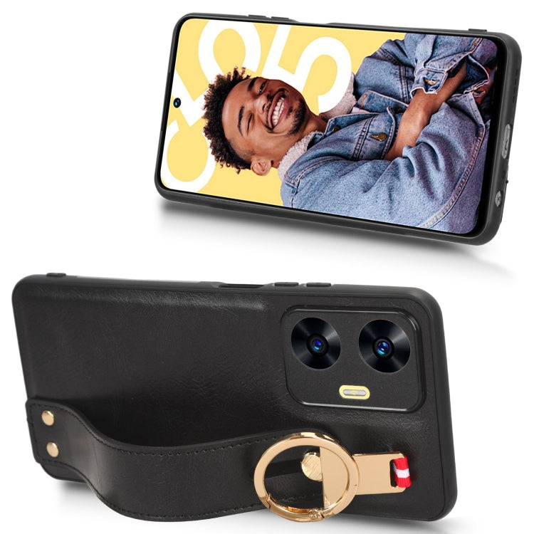For Realme C55 Wristband Leather Back Phone Case