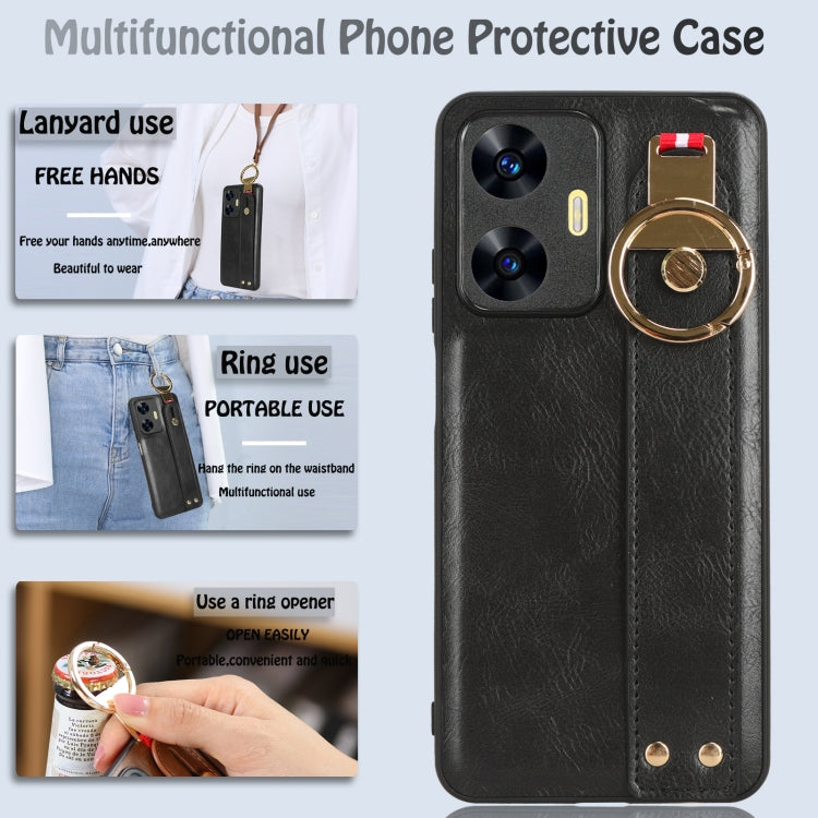 For Realme C55 Wristband Leather Back Phone Case