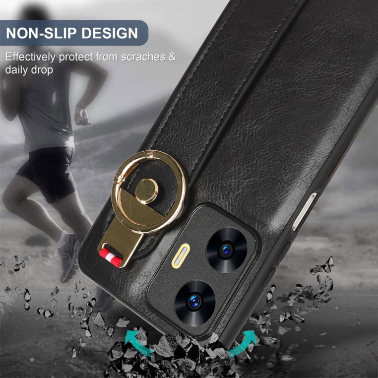For Realme C55 Wristband Leather Back Phone Case