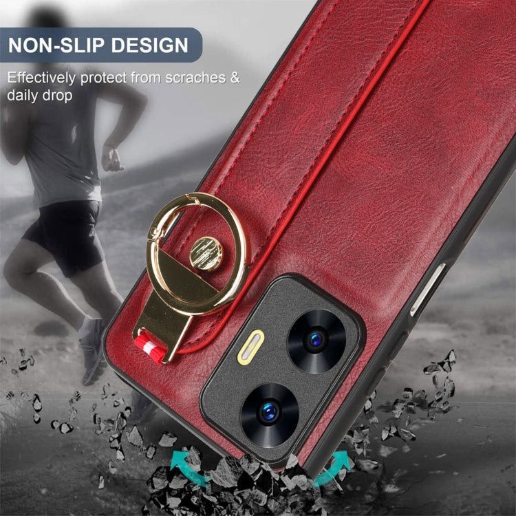 For Realme C55 Wristband Leather Back Phone Case