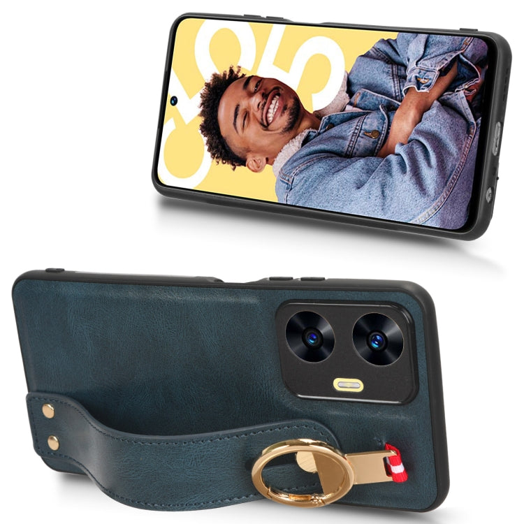 For Realme C55 Wristband Leather Back Phone Case