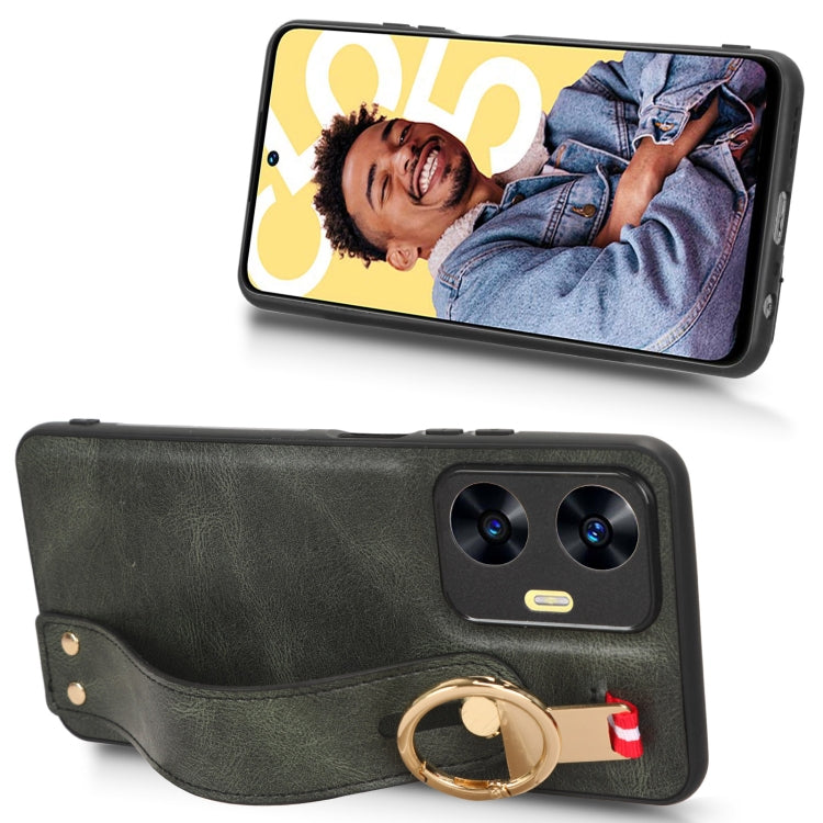 For Realme C55 Wristband Leather Back Phone Case