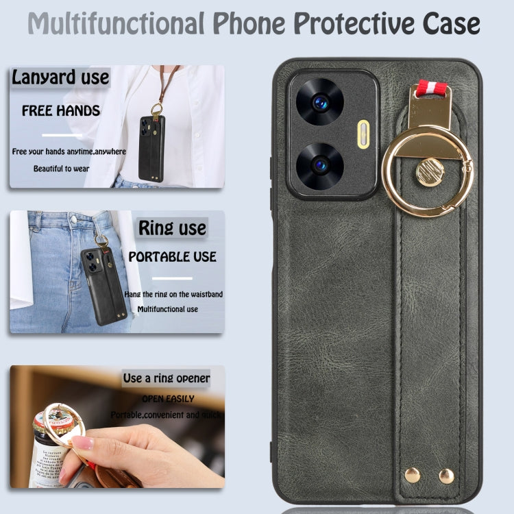 For Realme C55 Wristband Leather Back Phone Case