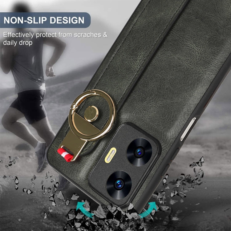 For Realme C55 Wristband Leather Back Phone Case