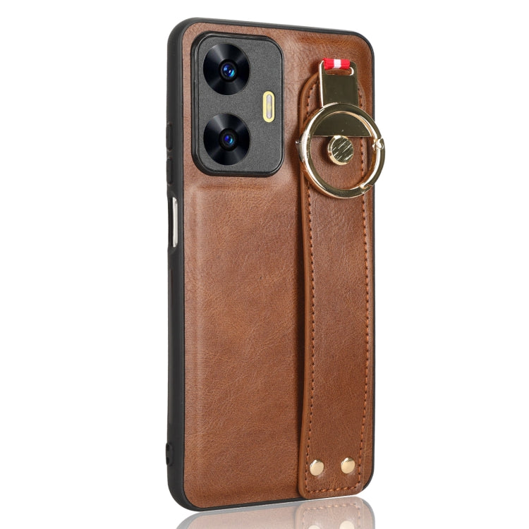 For Realme C55 Wristband Leather Back Phone Case