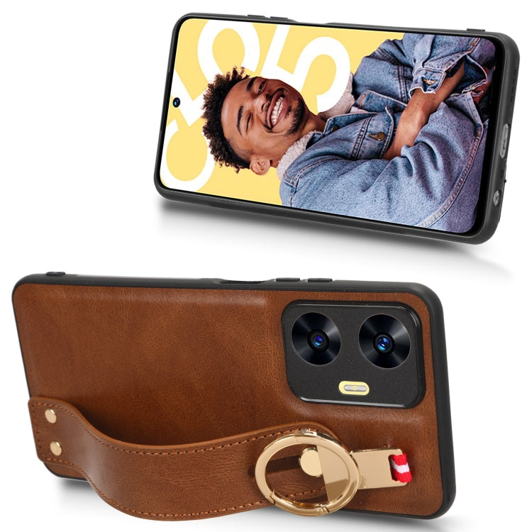 For Realme C55 Wristband Leather Back Phone Case