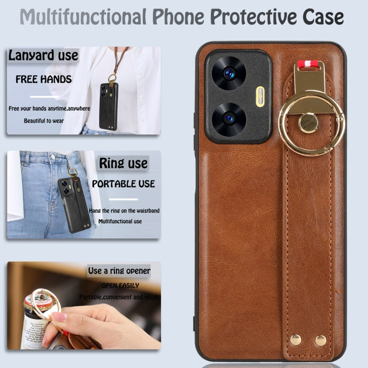 For Realme C55 Wristband Leather Back Phone Case