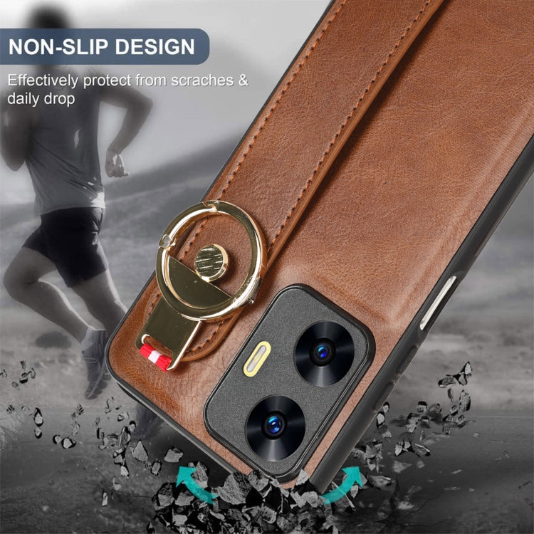 For Realme C55 Wristband Leather Back Phone Case