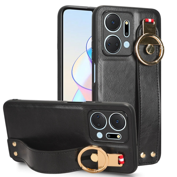 For Honor X7A Wristband Leather Back Phone Case