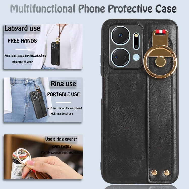 For Honor X7A Wristband Leather Back Phone Case