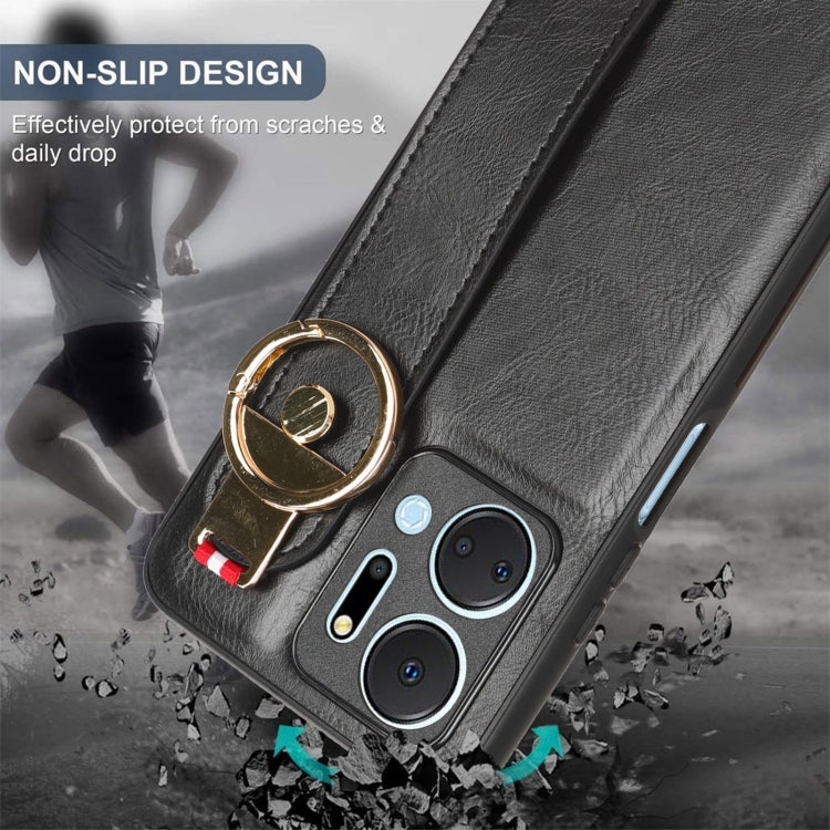 For Honor X7A Wristband Leather Back Phone Case