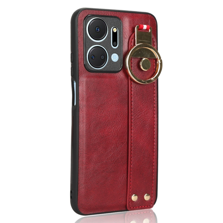 For Honor X7A Wristband Leather Back Phone Case