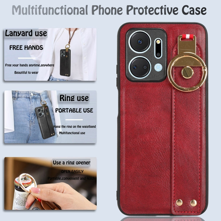 For Honor X7A Wristband Leather Back Phone Case