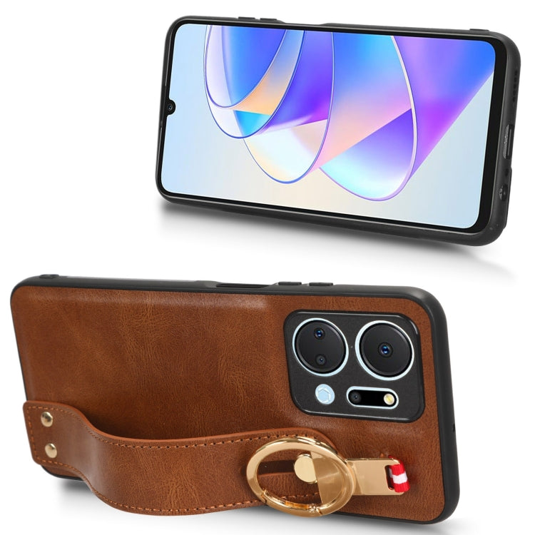 For Honor X7A Wristband Leather Back Phone Case