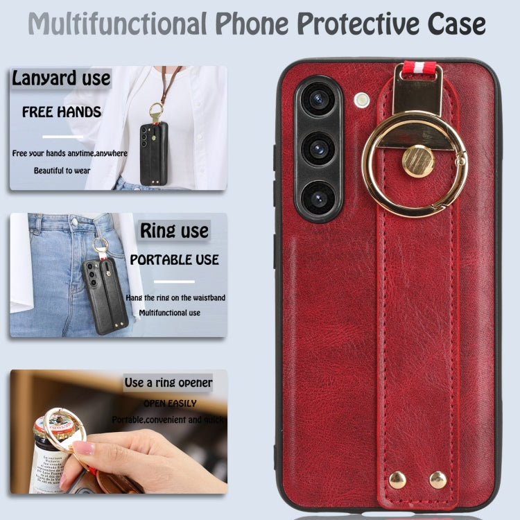 For Samsung Galaxy S23 5G Wristband Leather Back Phone Case
