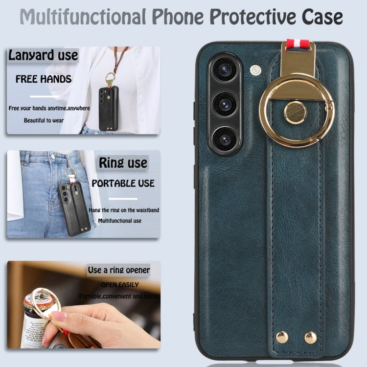 For Samsung Galaxy S23 5G Wristband Leather Back Phone Case