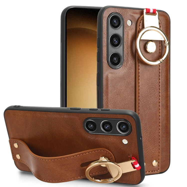 For Samsung Galaxy S23 5G Wristband Leather Back Phone Case