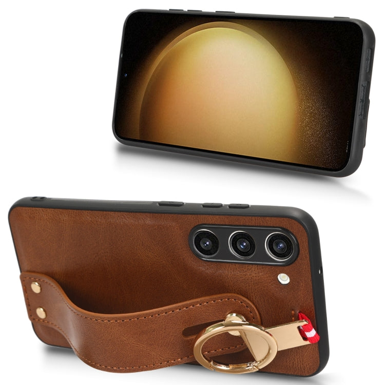 For Samsung Galaxy S23 5G Wristband Leather Back Phone Case