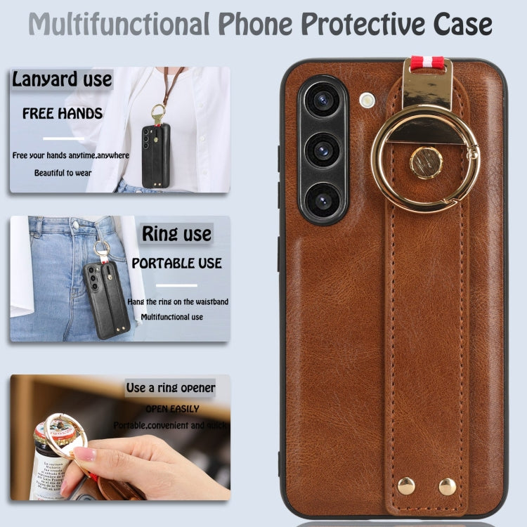 For Samsung Galaxy S23 5G Wristband Leather Back Phone Case