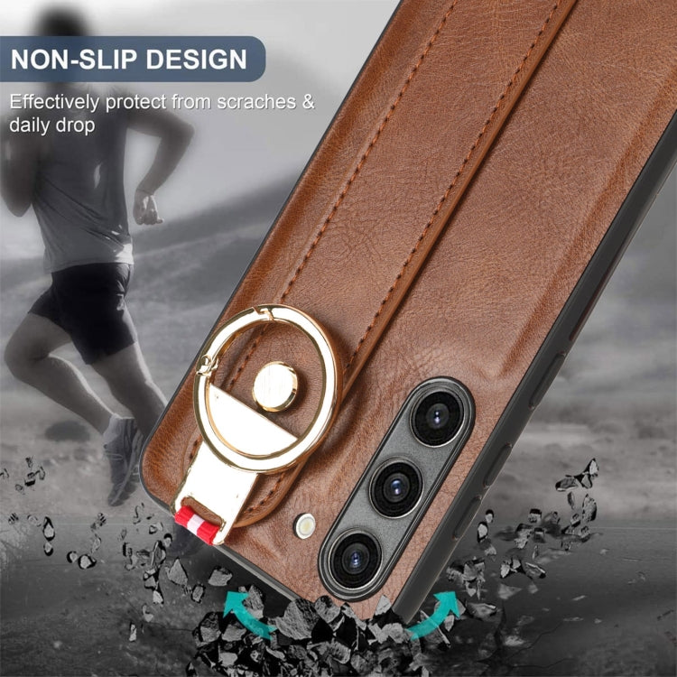 For Samsung Galaxy S23 5G Wristband Leather Back Phone Case