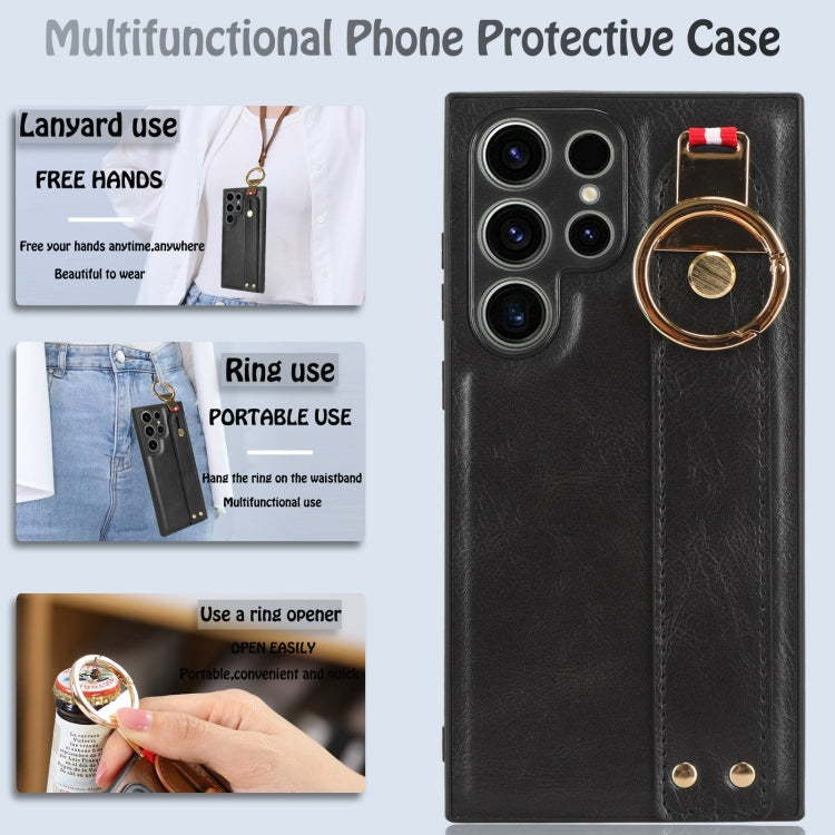 For Samsung Galaxy S23 Ultra 5G Wristband Leather Back Phone Case